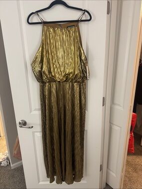 Metallic Gold Pleated Halter Jumpsuit